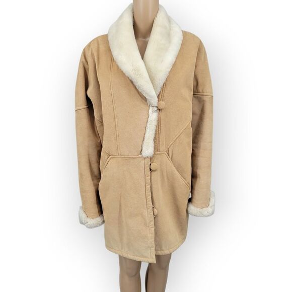 Marvin Richards Jackets & Blazers - Vintage 80s Women's Tan Suede Leather with Faux Fur Lining Coat